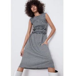 NWT ZARA Gingham Gray Midi Dress